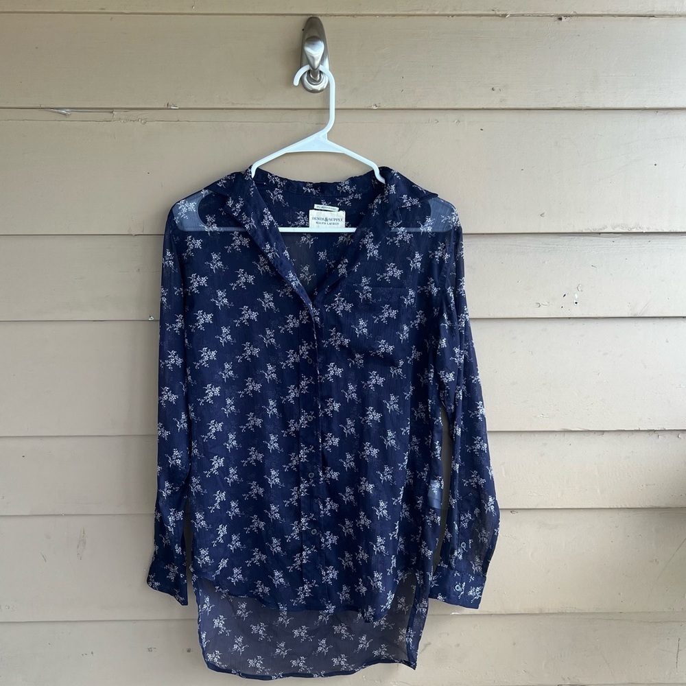 Denim & Supply Ralph Lauren RL Boyfriend Sheer Floral Button Down Shirt Size XS